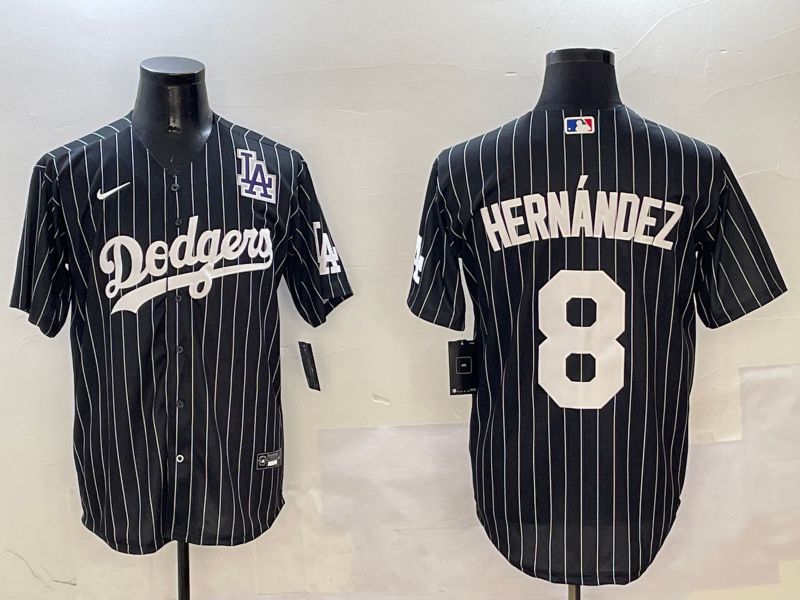 Men Los Angeles Dodgers #8 Hernandez Black Stripe Jointly Name 2025 Nike MLB Jersey style 7